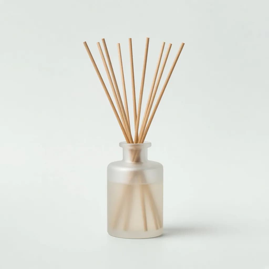 Frosted glass reed diffuser bottle with natural rattan reeds