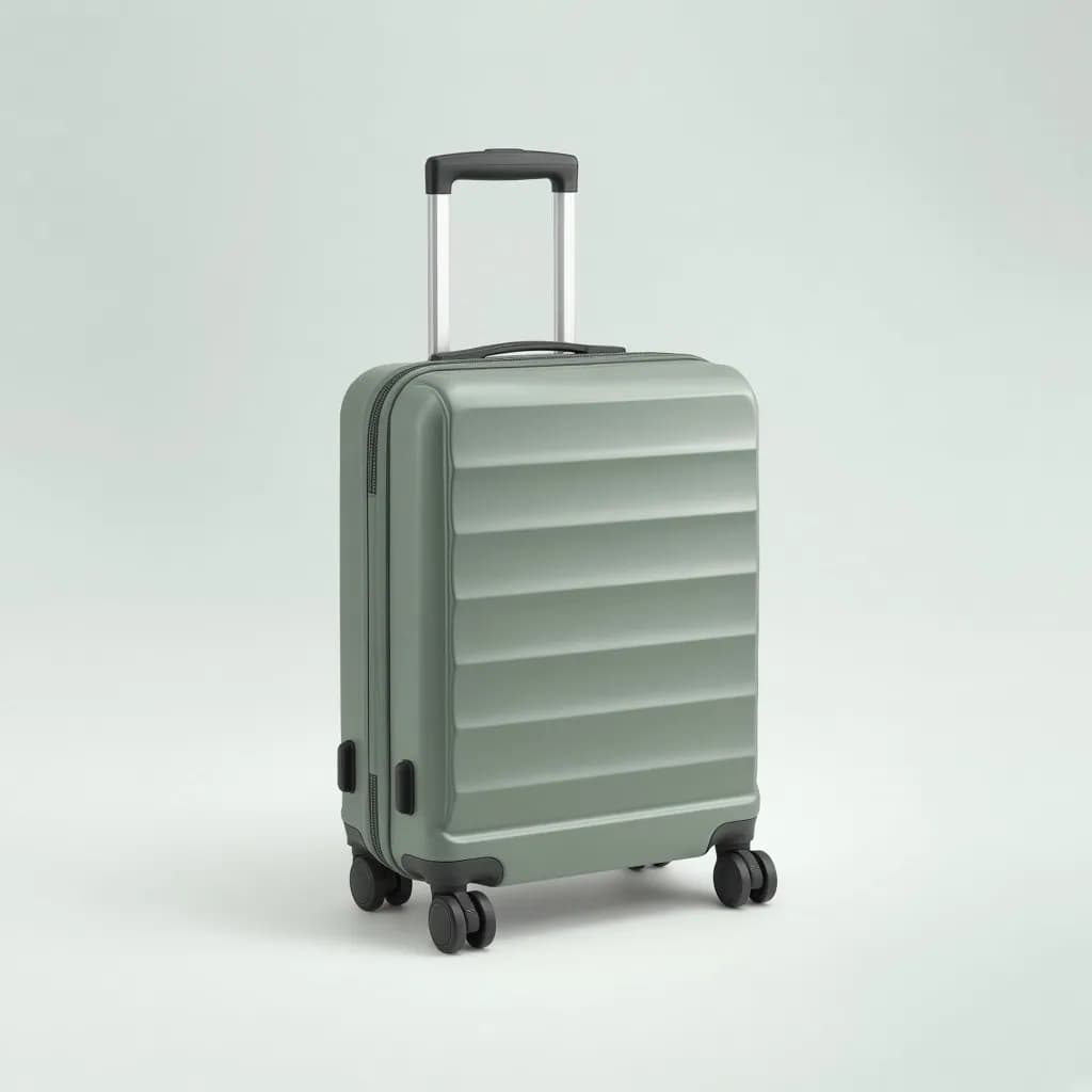 Hardside carry-on spinner suitcase in sage green with a telescopic handle