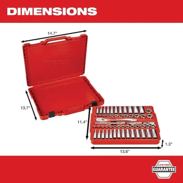 Milwaukee 3/8 in. Drive SAE/Metric Ratchet and Socket Mechanics Tool Set (56-Piece), 48-22-9008 [Carrier Type: Hard Shell Carrier, Features: Adapter(s) included,Extension(s) includ