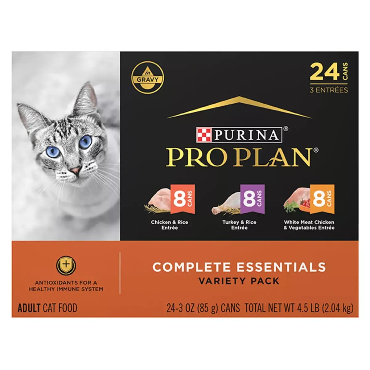 Purina® Pro Plan Complete Essentials Adult Wet Cat Food - In Gravy, Variety Pack, 3 Oz, 24 Count [Species Cat, Brand Pro Plan Complete Essentials, Food Type Gravy, Breed Size Gravy