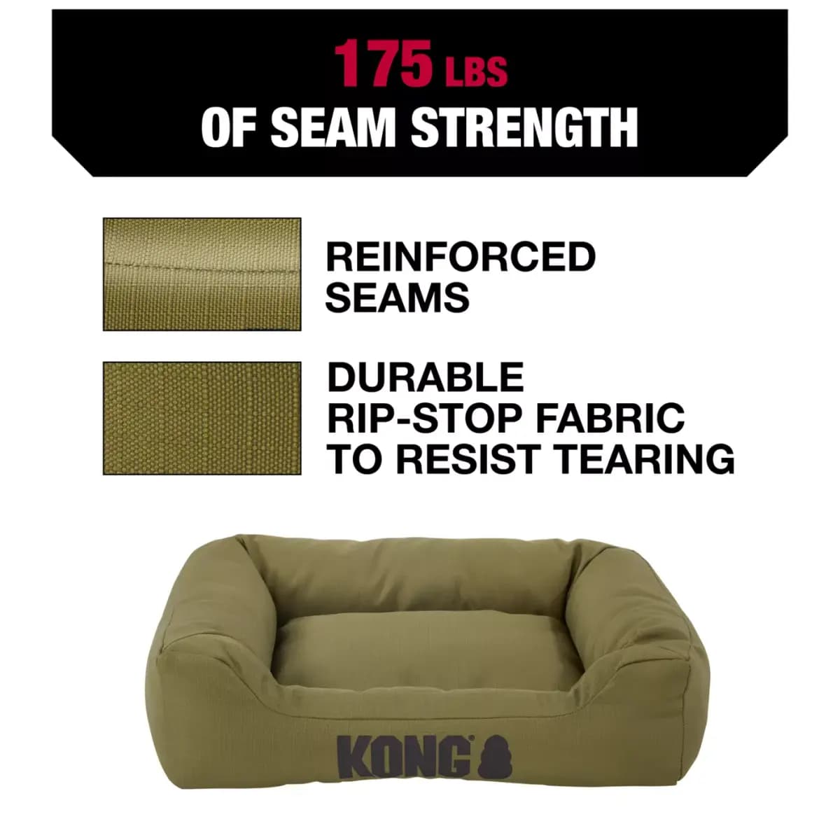 KONG® 4-Sided Durable Cuddler Medium Dog Bed, Water-Resistant, Multiple Colors, 28L x 22W [Includes 1 Cuddler Bed, Color Olive, Environment Indoors, Dimensions 28 in L x 22 in W x