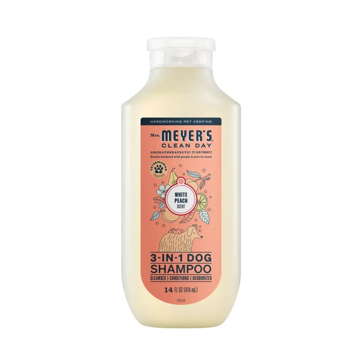 Mrs. Meyer's® 3-in-1 Dog Shampoo & Conditioner - White Peach 14 oz [Intended For Dogs, Includes 1 - 14oz bottle, Dimensions "Unit Depth - 1.85in, Pet Weight No pet weight restricti