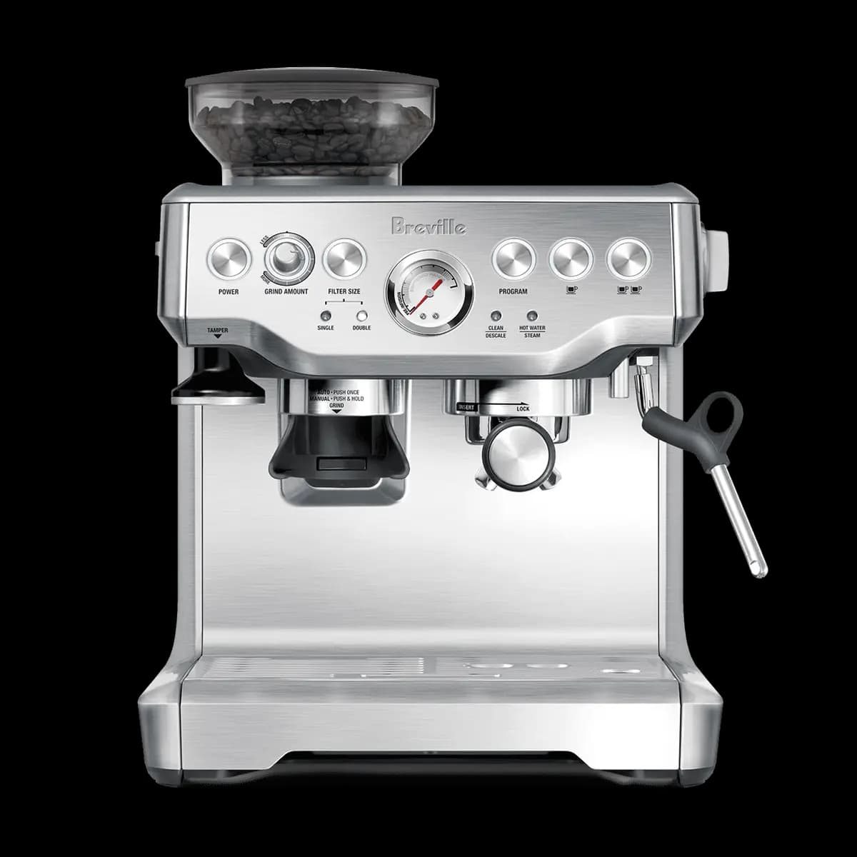 Breville the Barista Express® [Dosing Funnel™ Attachment; Razor Dose Trimming Tool; 54mm Stainless Steel Portafilter; 1 cup & 2cup Single & Dual Wall Filter Baskets; Coffee Scoop;