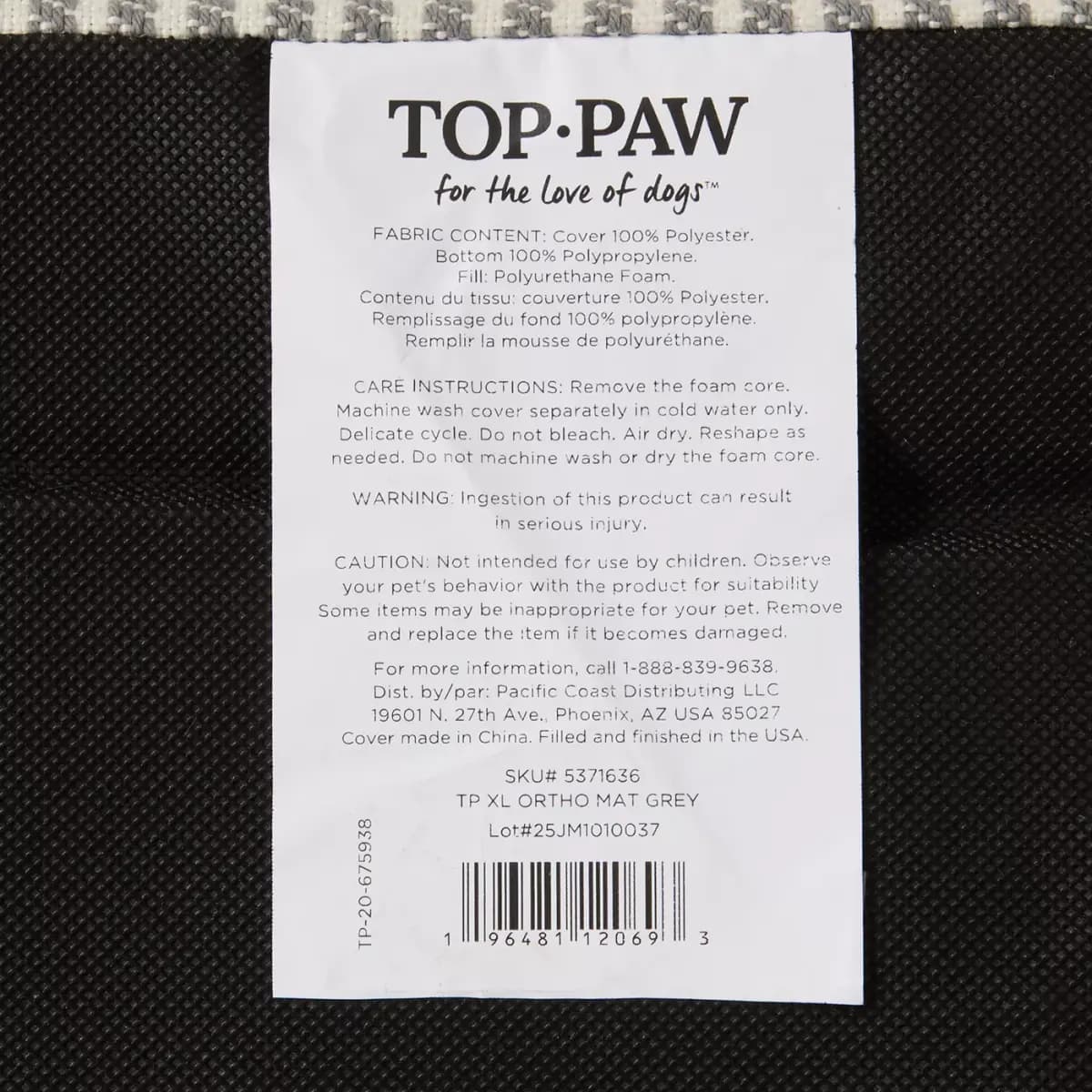 Top Paw® Orthopedic Mattress Dog Bed, Brown/Grey/Tan, Medium/Large/XLarge, 28Lx22W, 38Lx30W, 48Lx38 [Brand Top Paw®, Includes 1 Orthopedic Mattress, Color Grey, Dimensions 48 IN L