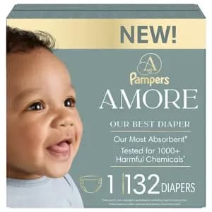 Amore by Pampers Diapers Large Pack - Size 1 - 132ct [Disposability Do not flush, Package Quantity 132, Industry or Government Certifications No Certifications, Diaper Weight Range