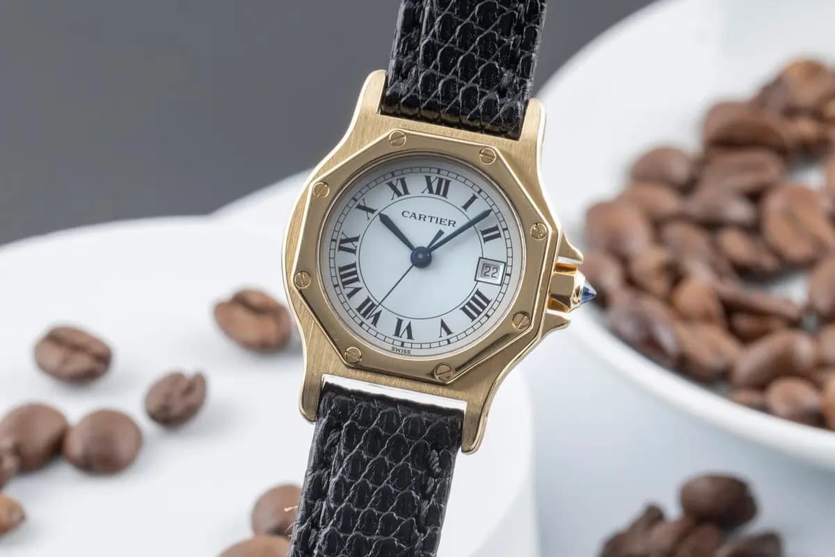 Cartier Santos Ronde Octagon Lady 18K (0,750) Gold Automatik Damenuhr Ref. 2969