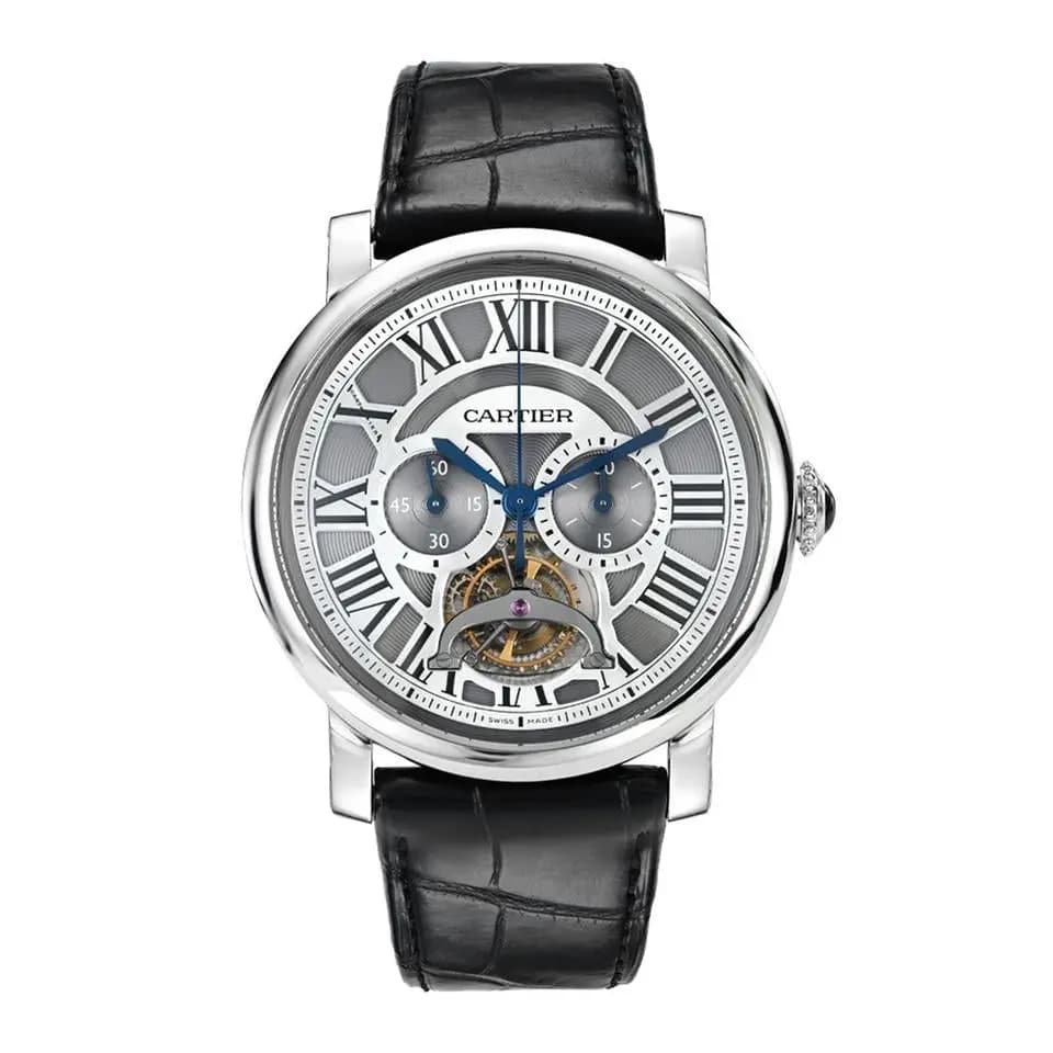 Cartier Rotonde de Cartier Tourbillon W1580007, Tourbillon, Platinum, Grey Skeletonized Roman Dial, 45 mm