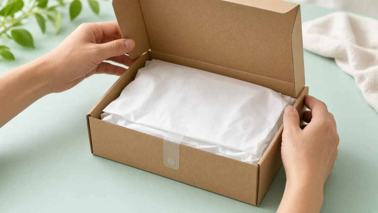 A sealed product box with an intact tamper-evident sticker on a clean surface