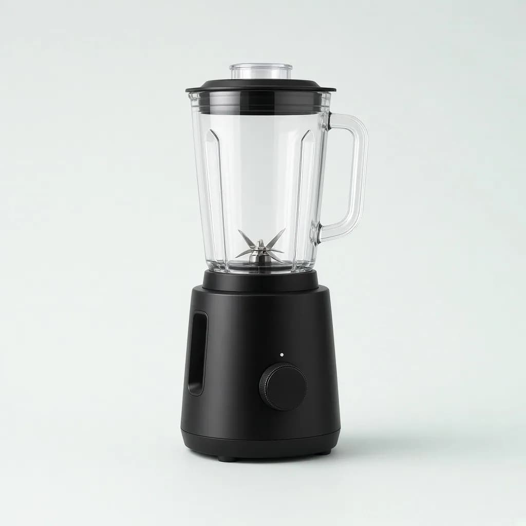 Powerful countertop blender with a clear jar and a matte black base
