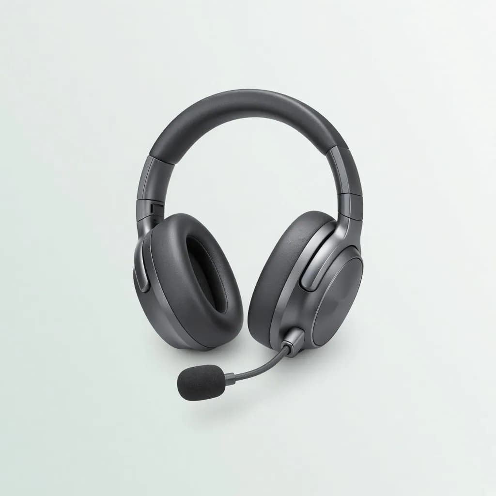 Over-ear gaming headset in dark grey with a detachable boom microphone