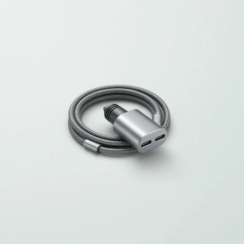 Small aluminum dual usb-c car charger with a braided cable