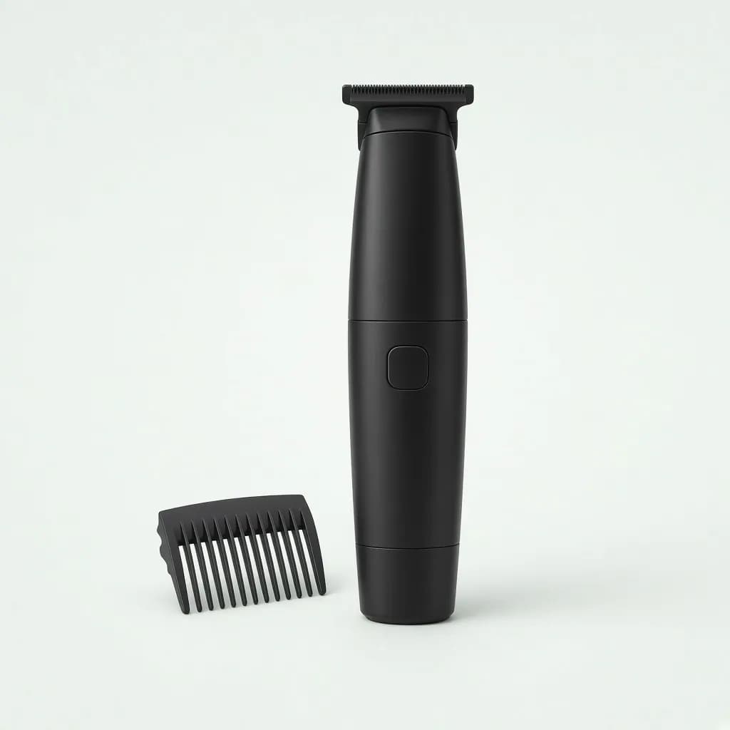 Matte black precision beard trimmer with a comb attachment